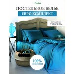 Комплект постельного белья, Тенсель, 100% эвкалипт, Coho, евро, цвет Royal Wave (бирюзовый) - изображение