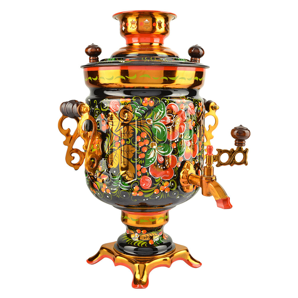 фото Самовар электрический 3 литра с художественной росписью «Аленький цветочек» формы «Банка»