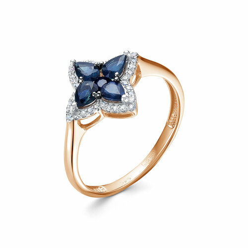 фото Кольцо vesna jewelry, красное золото, 585 проба, родирование, сапфир, размер 16.5, синий