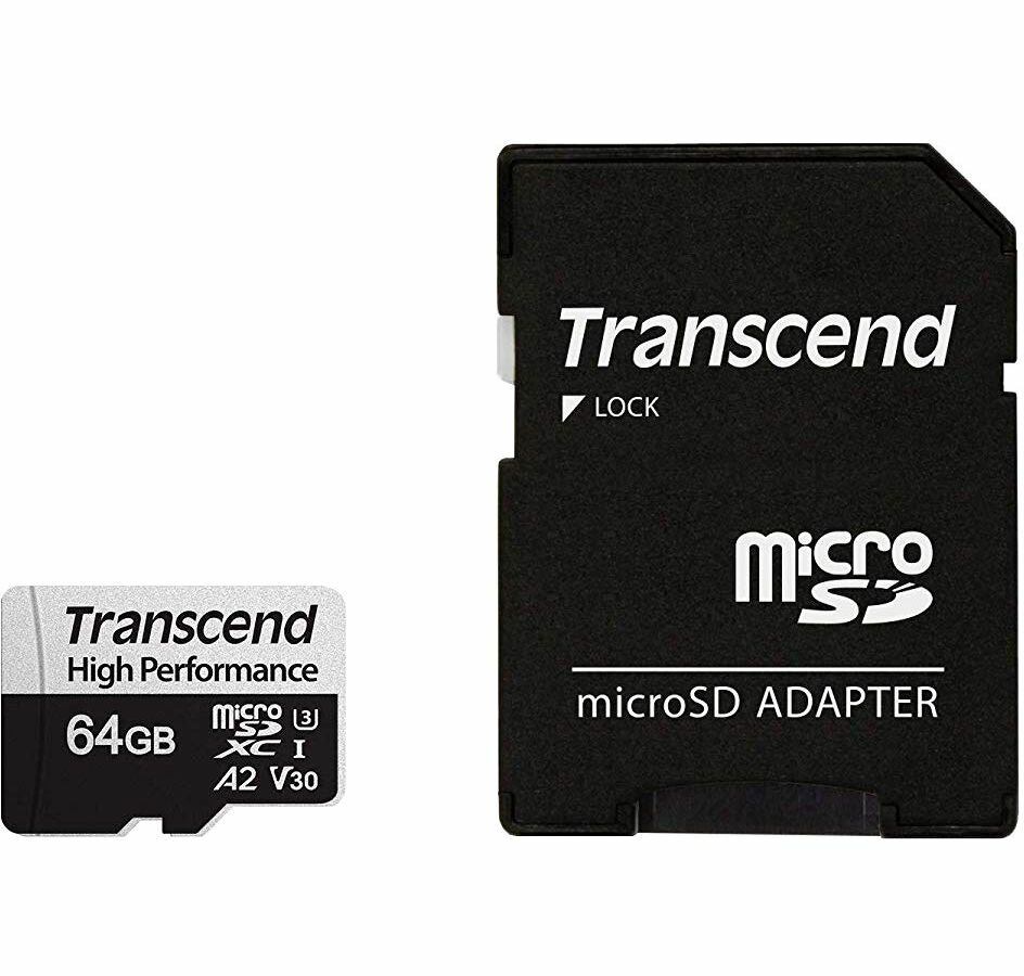 Карта памяти micro SDXC Transcend 64Gb 330S UHS-I U3 V30 A2 + ADP (100/85 Mb/s)