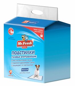 Mr.Fresh Expert Regular Подстилки гелевые впитывающие для собак и кошек, размер 90х60 16 шт