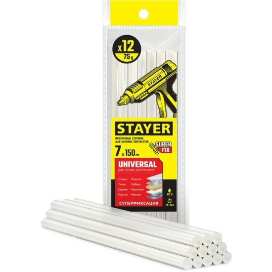 Клеевые стержни универсальные Stayer Universal прозрачные 7х150 мм 12 шт. 06817-12