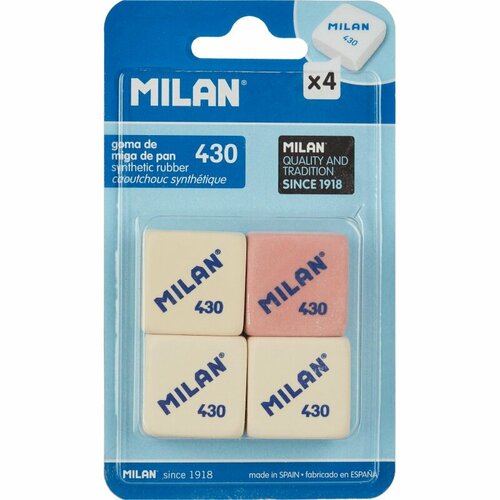 Ластик Milan 430 (прямоугольный, каучук, 49х23х9мм) 4шт. (BMM9215)