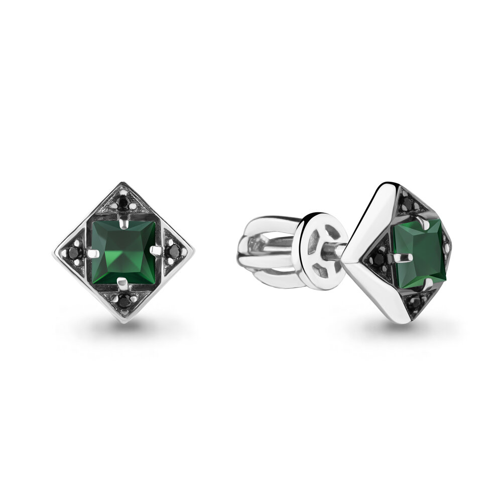 Серьги пусеты Яхонт, серебро, 925 проба, агат, фианит, , бесцветный, зеленый