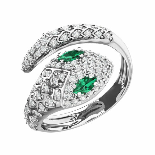 Кольцо Яхонт, серебро, 925 проба, фианит, размер 17, зеленый, бесцветный кольцо diamant online серебро 925 проба фианит изумруд синтетический размер 17 зеленый