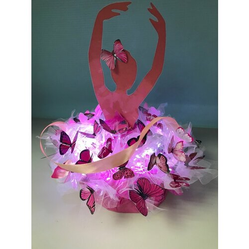 Букет-балерина со светодиодными бабочками Розовый