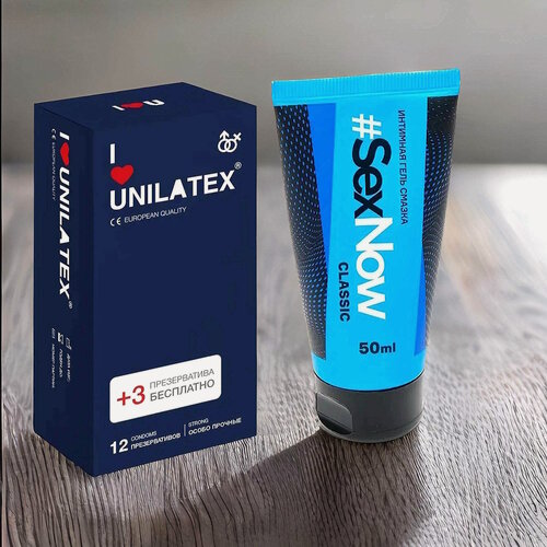 Изображение товара Презервативы для тех кто любит по жестче Unilatex Extra Strong ультрапрочные 12 шт + 3 шт в подарок + Интимная гель смазка SexNow Classic 50 мл