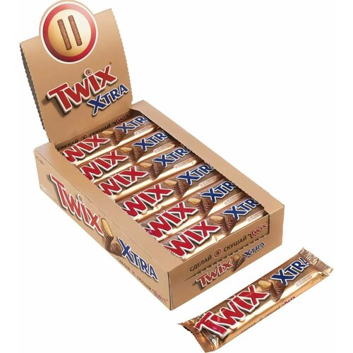 Шоколадный батончик Twix Xtra, 24 шт по 82 г, Печенье, шоколад, карамель