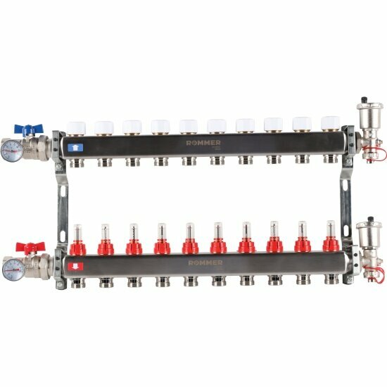 Коллектор Rommer в сборе с расходомерами 10 вых.
