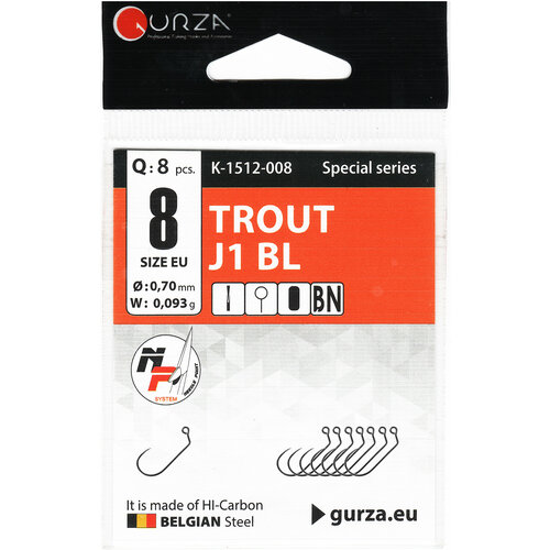 крючок безбородый gurza trout bn размер 4 Крючок безбородый под джиг-головку GURZA TROUT J1 BL BN, размер 8