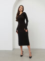 Gordi Style Платье длинное трикотажное лапша рубчик с разрезами по бокам, длинный рукав, цвет черный, размер 42