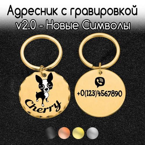 Адресник для собак и кошек, размер 30mm круглый с гранями Золотой. Матовый (нерж сталь) V2.0