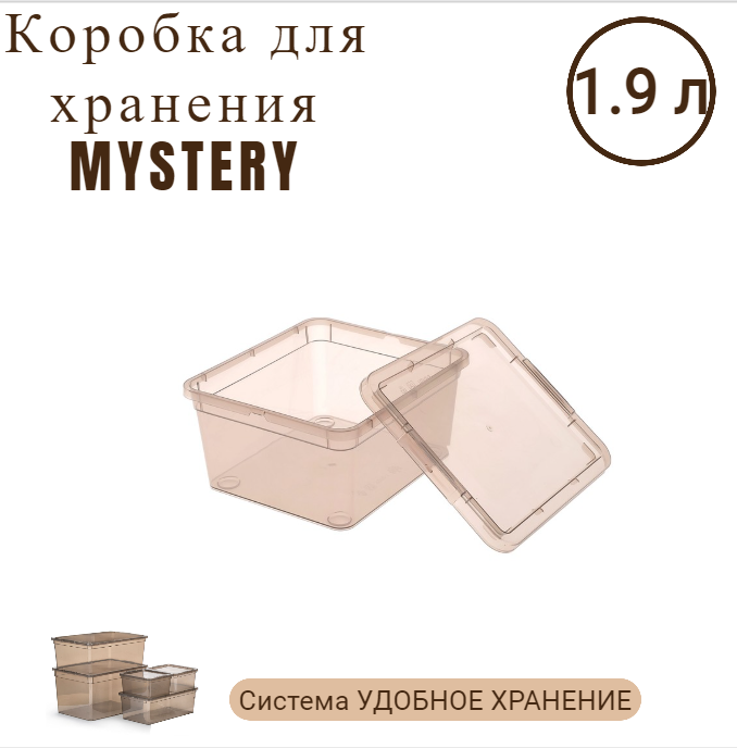 Коробка для хранения, ящик для хранения прозрачный c крышкой MYSTERY 1.9 л, POLIMERBYT