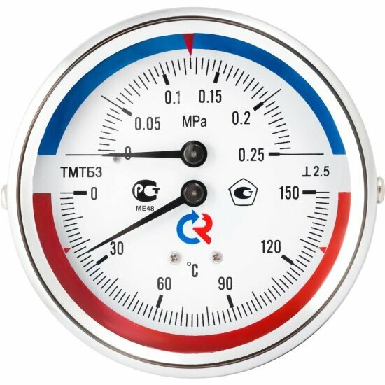 Термоманометр Росма ТМТБ-31Р.1 (0-150 С)/(0-1,6 MPa) G1/2, 80мм, длина клапана 46мм, радиальное присоединение, КТ 2,5 (00000002337)