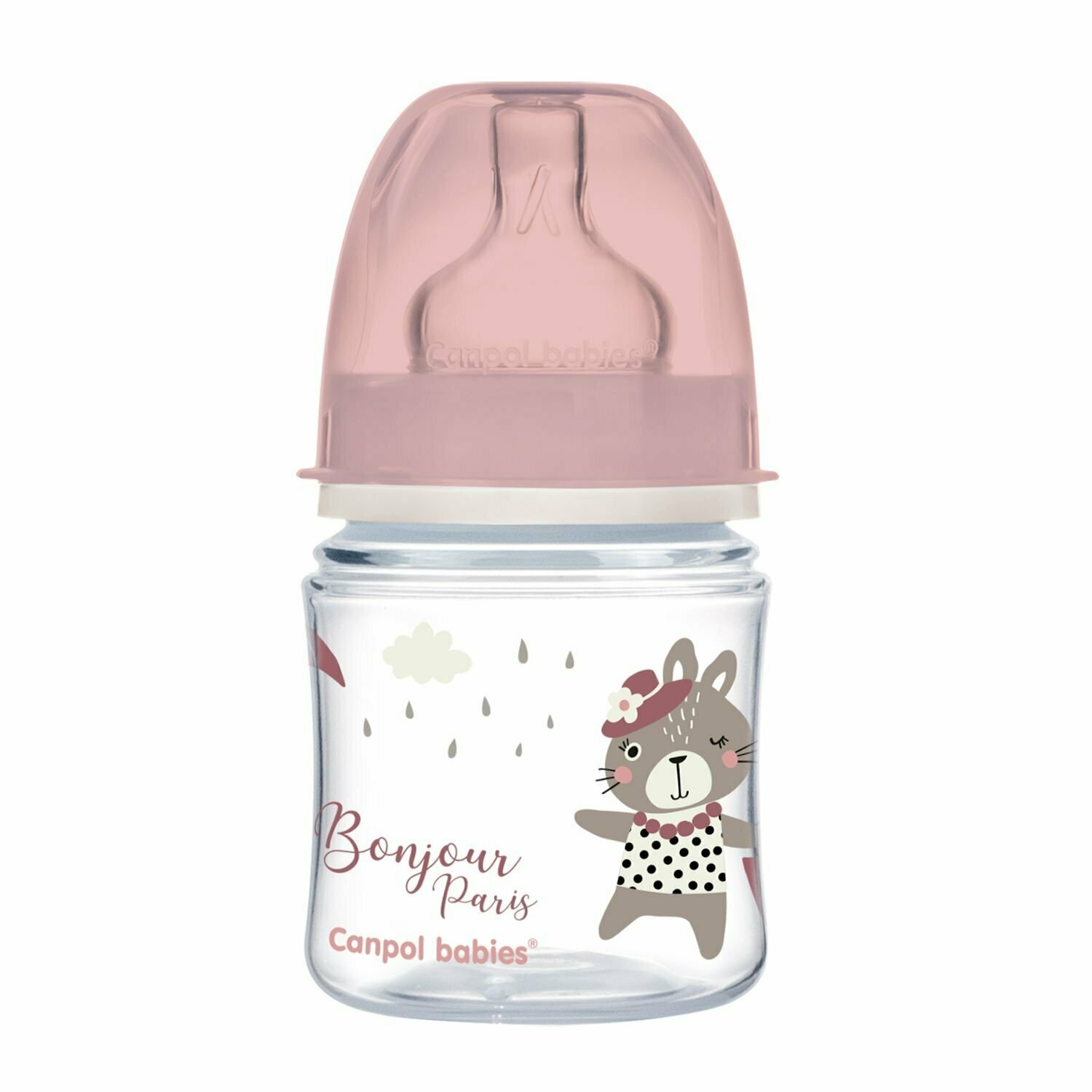 Бутылочка Canpol Babies PP Easy Start Bonjour Paris, антиколиковая с широким горлом, 120мл (розовая)