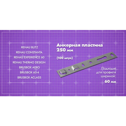 Анкерная пластина для окон профиль 60мм/ длина 250/ 100шт