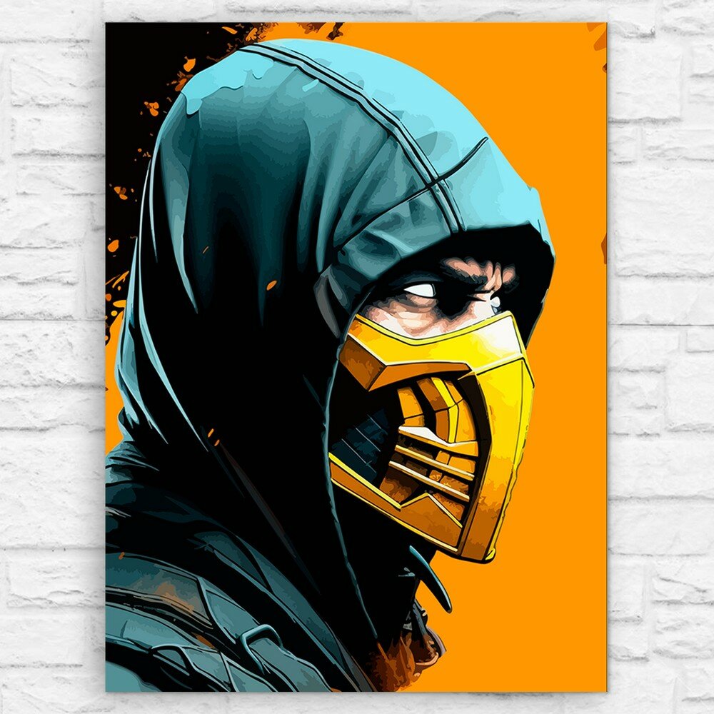 Картина по номерам на холсте игра Mortal Kombat (Scorp, Скорпион, PS, PC, XBOX, Switch) - 12595 В 30x40