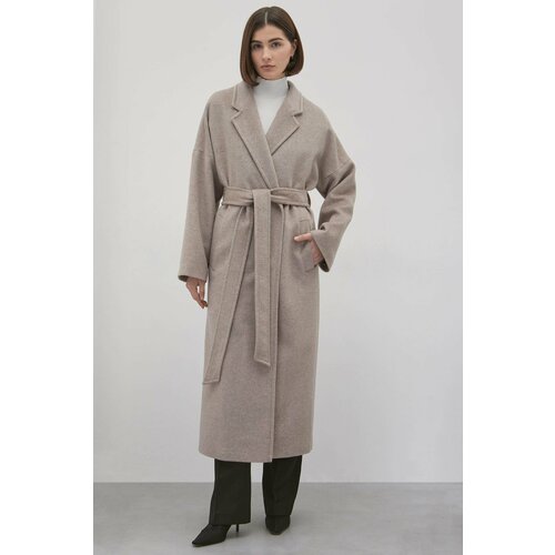 Пальто-халат  I AM Studio демисезонное, демисезон/зима, шерсть, удлиненное, размер L, бежевый