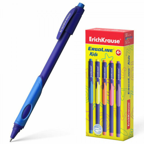 Ручка шариковая н/проз. корп. рез. упор (ErichKrause) ErgoLine Kids синий, 0,7мм арт.41539. Количество в наборе 10 шт.
