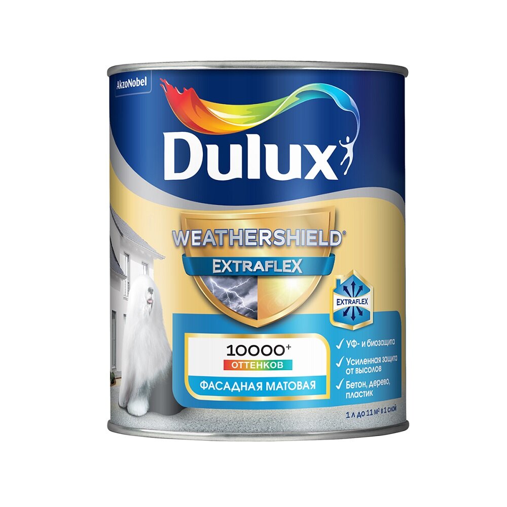 Краска акриловая для фасадов и цоколей Dulux Weathershield Extraflex матовая (5л) BW (белая и под колеровку)