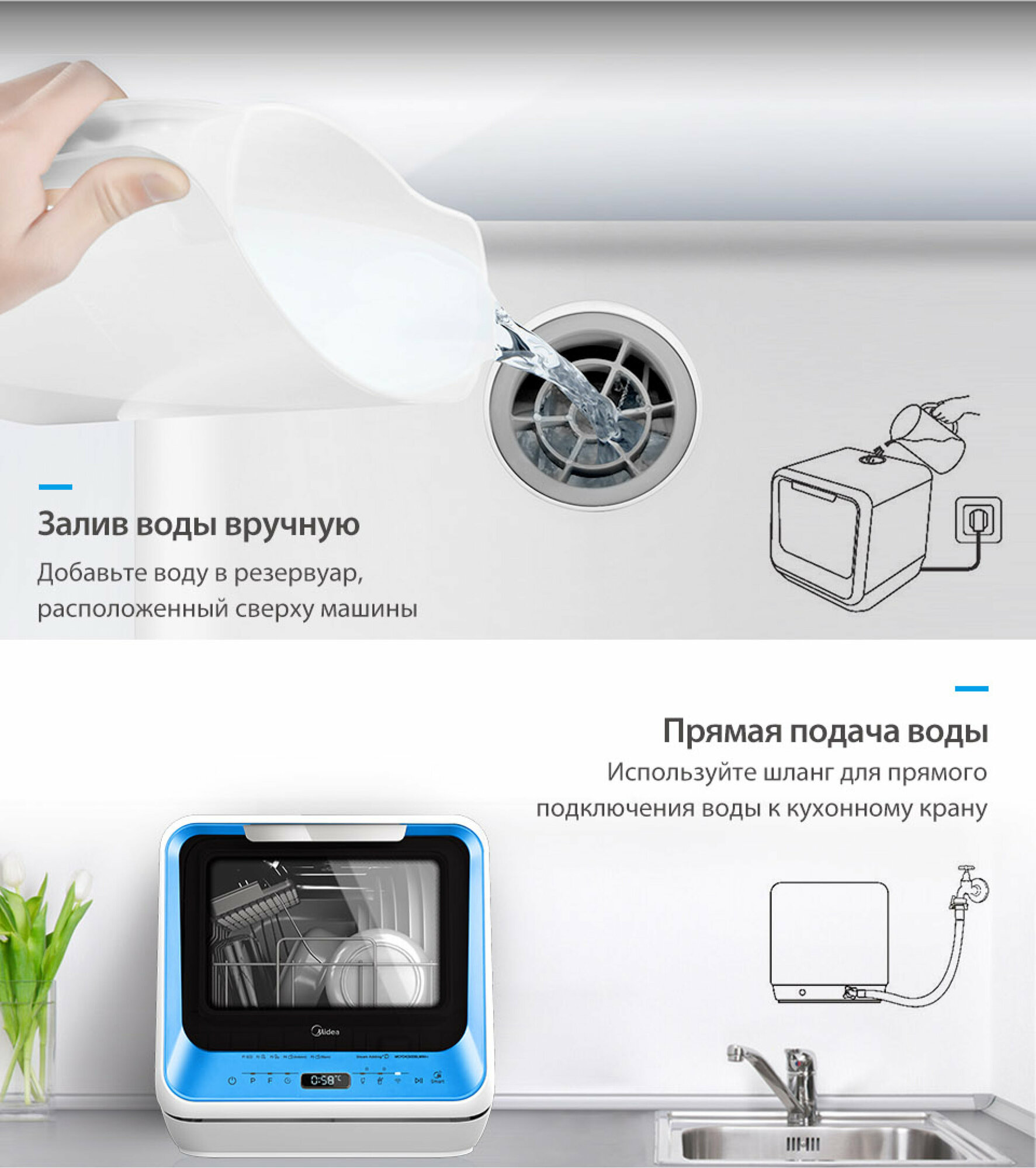 Компактная посудомоечная машина Midea MCFD42900BLMINI-i / MCFD42900GMINI-i / MCFD42900ORMINI-i