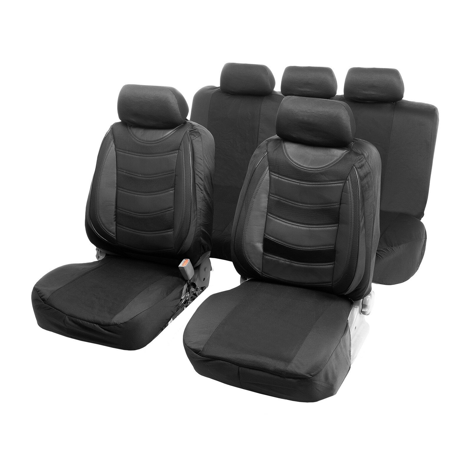 Чехлы на сиденья в автомобиль Premium универсальные, 11 предметов, кожаные вставки, чёрный
