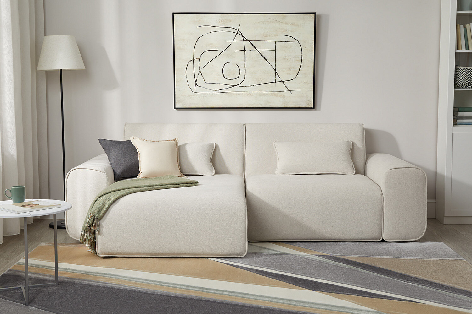 Угловой диван-кровать SOLANA Оливер, букле, 265х86х165, с универсальным углом, цвет светло-бежевый — фото 1