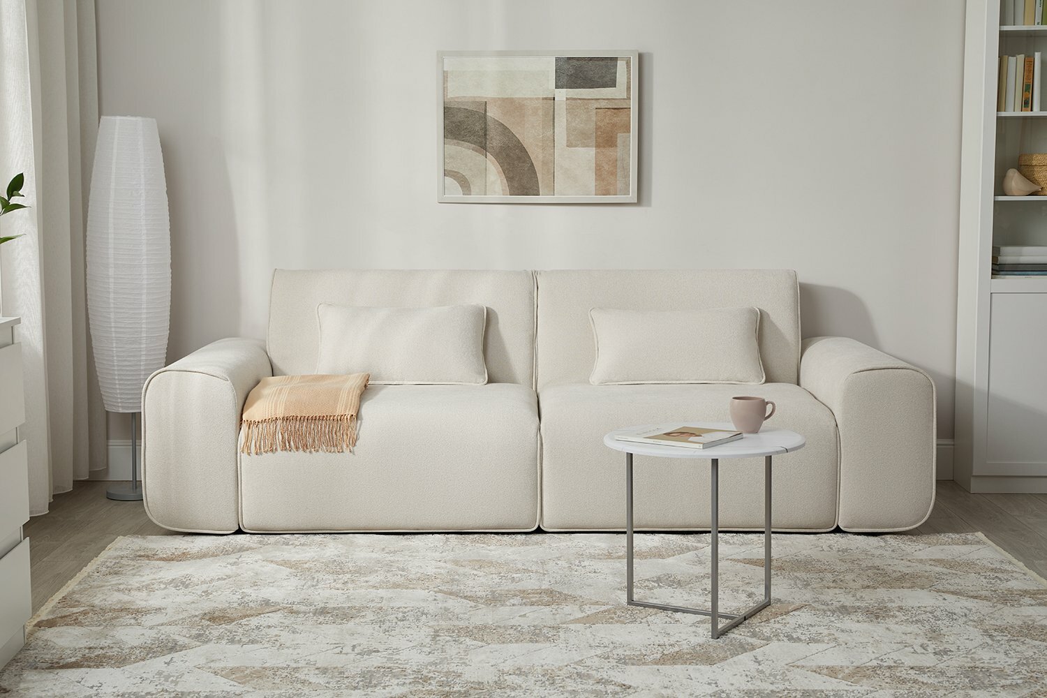 Диван-кровать SOLANA Оливер, обивка букле, 265х86х113 см, прямой, цвет светло-бежевый — фото 1