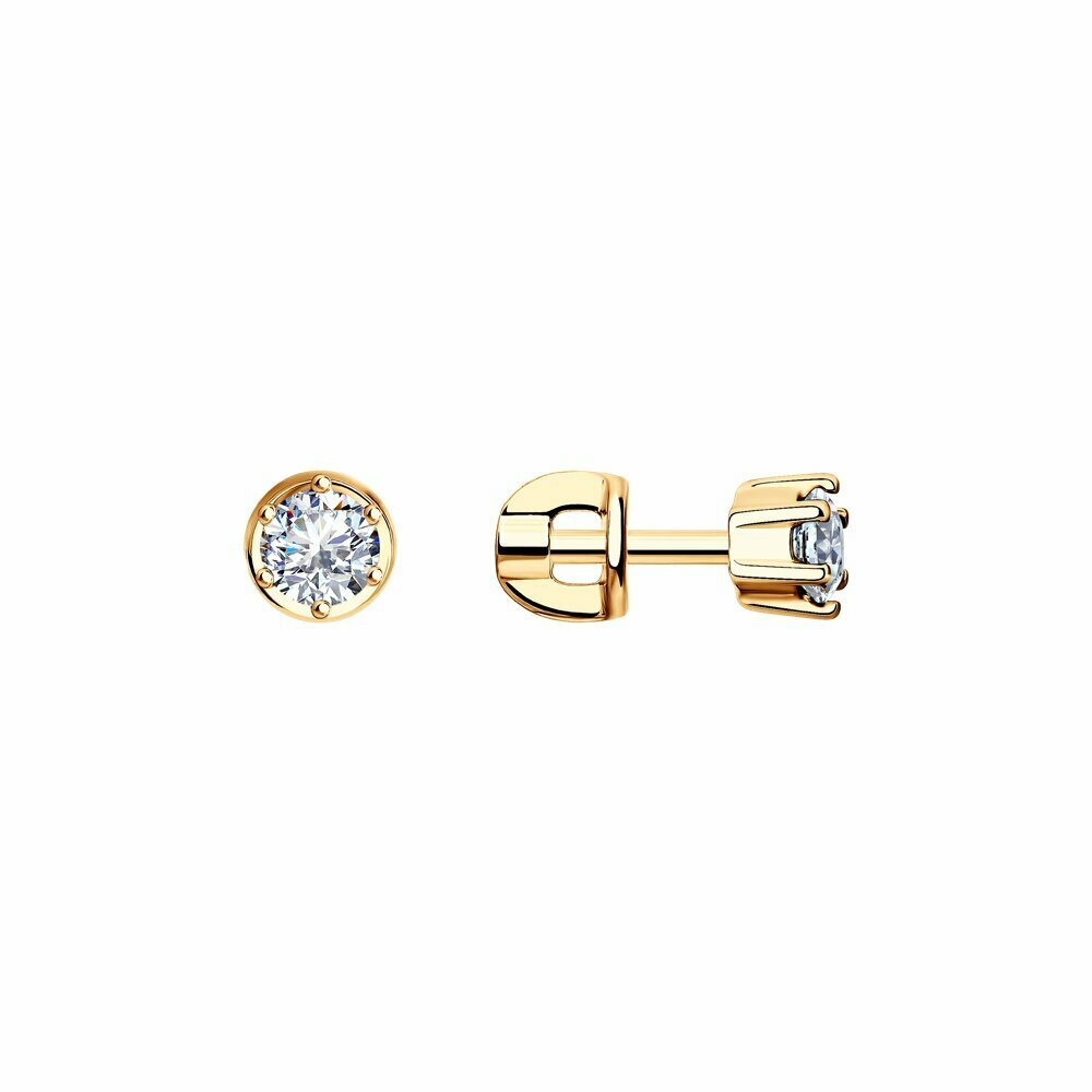 Серьги пусеты, серебро, 925 проба, золочение, фианит
