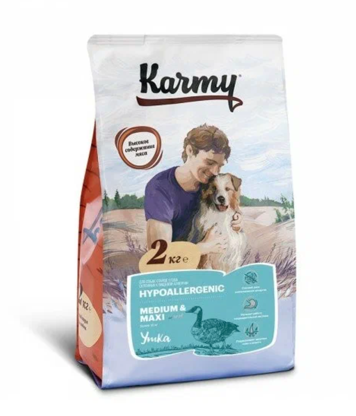Karmy Hypoallergenic Medium&Maxi корм для собак средних и крупных пород, склонных к пищевой аллергии Утка, 2 кг.