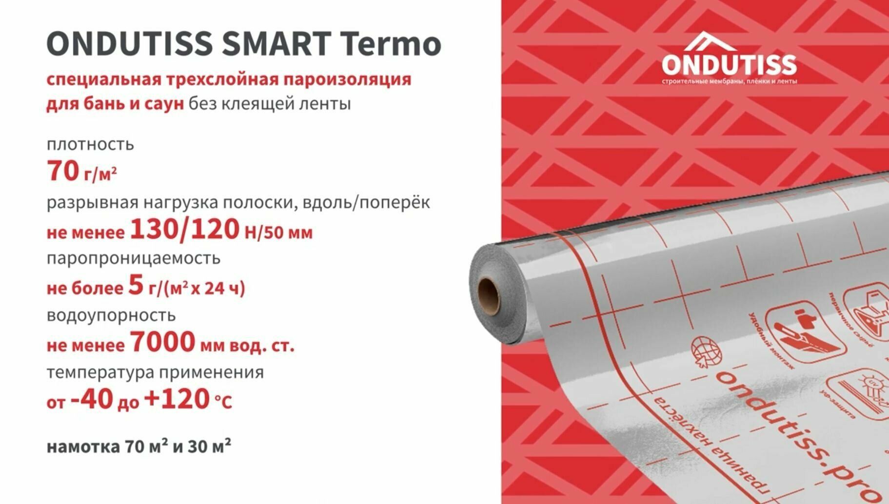 Пароизоляционная пленка ONDUTISS (ондутис) SMART Termo (30м2) 1 рулон