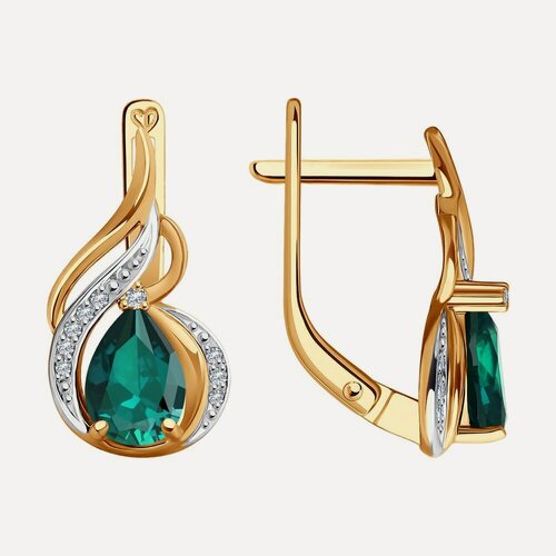 Изображение товара Серьги, красное золото, 585 проба, бриллиант, изумруд