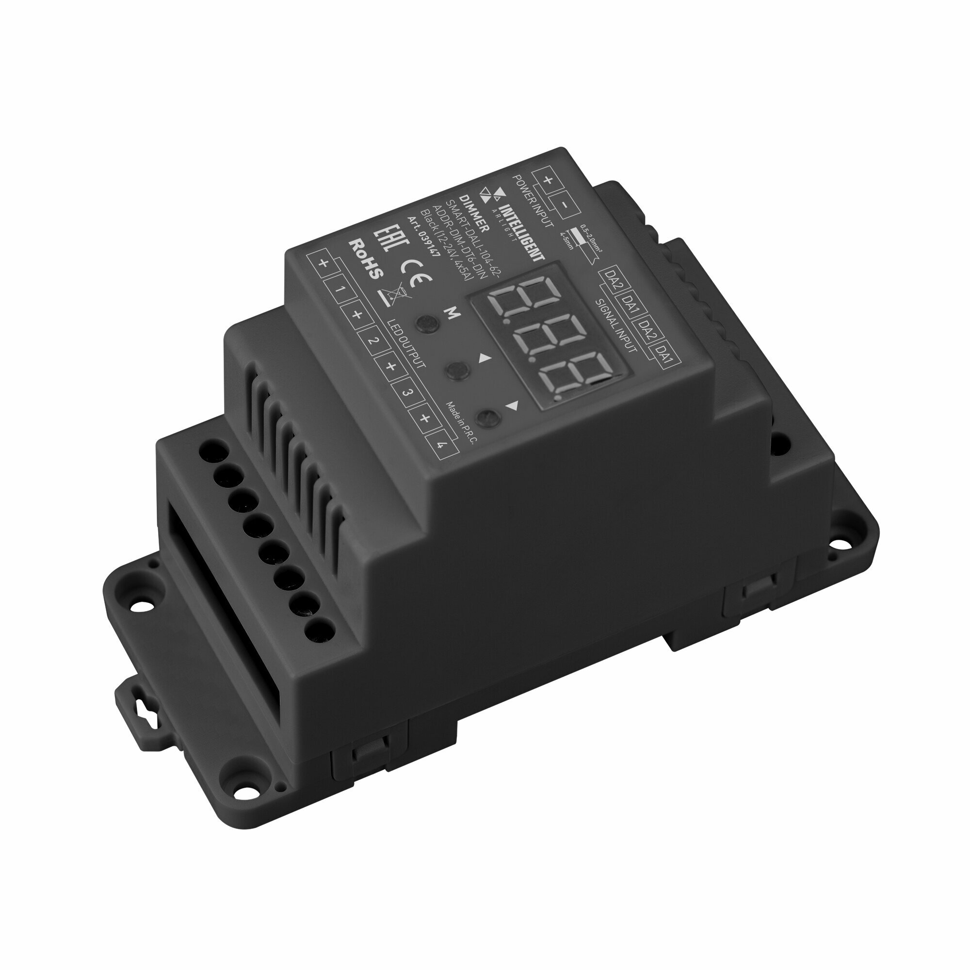 039147 INTELLIGENT ARLIGHT Диммер SMART-DALI-104-62-ADDR-DIM-DT6-DIN Black (12-24V, 4x5A) (IARL, IP20 Пластик, 5 лет)