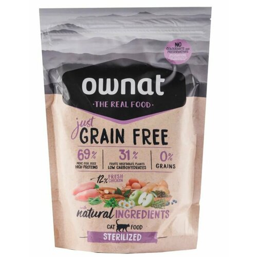 Ownat Adult Sterilized Корм сухой беззерновой для стерилизованных кошек, с курицей, 400 гр.