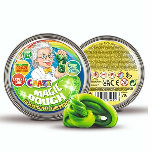 фото Тесто для лепки craze magic dough опыты профессора, зеленое, меняет цвет, 70 г (тесто попрыгунчик)