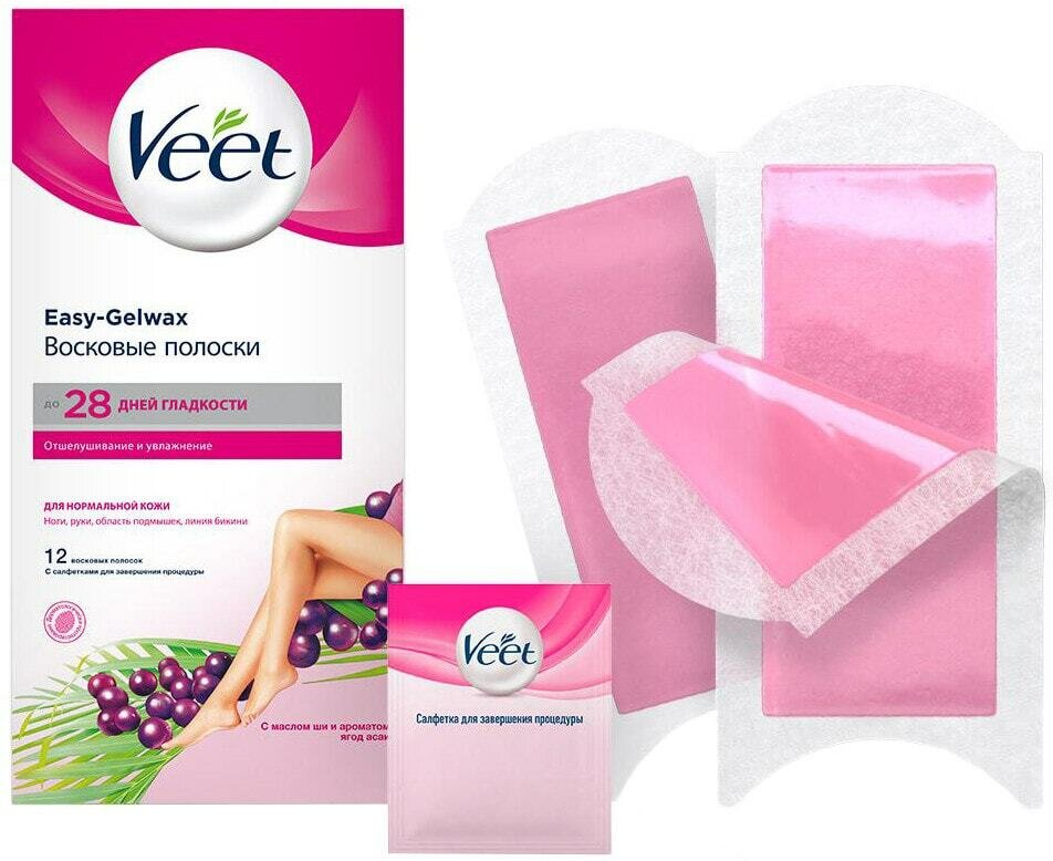 Veet / Полоски для депиляции Veet Easy Gelwax восковые для нормальной кожи 12шт 2 уп