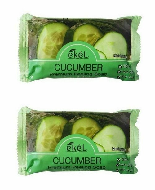Мыло для тела Ekel, Peeling Soap Cucumber, косметическое, с экстрактом огурца, 150 г, 2 уп