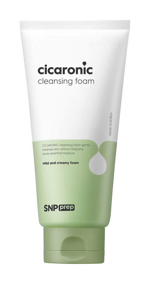 Пенка для сухой кожи лица с экстрактом листьев центеллы азиатской и гиалуроновой кислотой SNP Prep Cicaronic Cleansing Foam