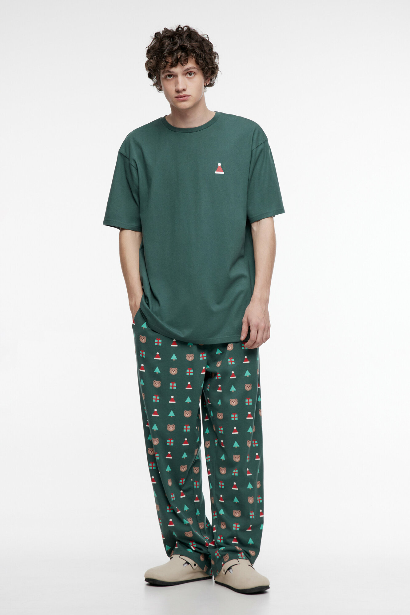 Комплект Befree, футболка, брюки, размер L, зеленый - фотография № 2