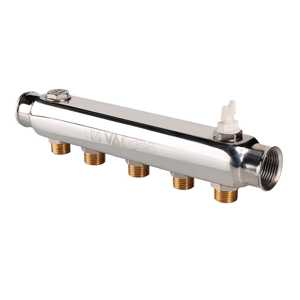 фото Коллектор VALTEC 1" на 5 выходов 1/2"Н нерж. м/о 100 мм VTc.510. SS.060405