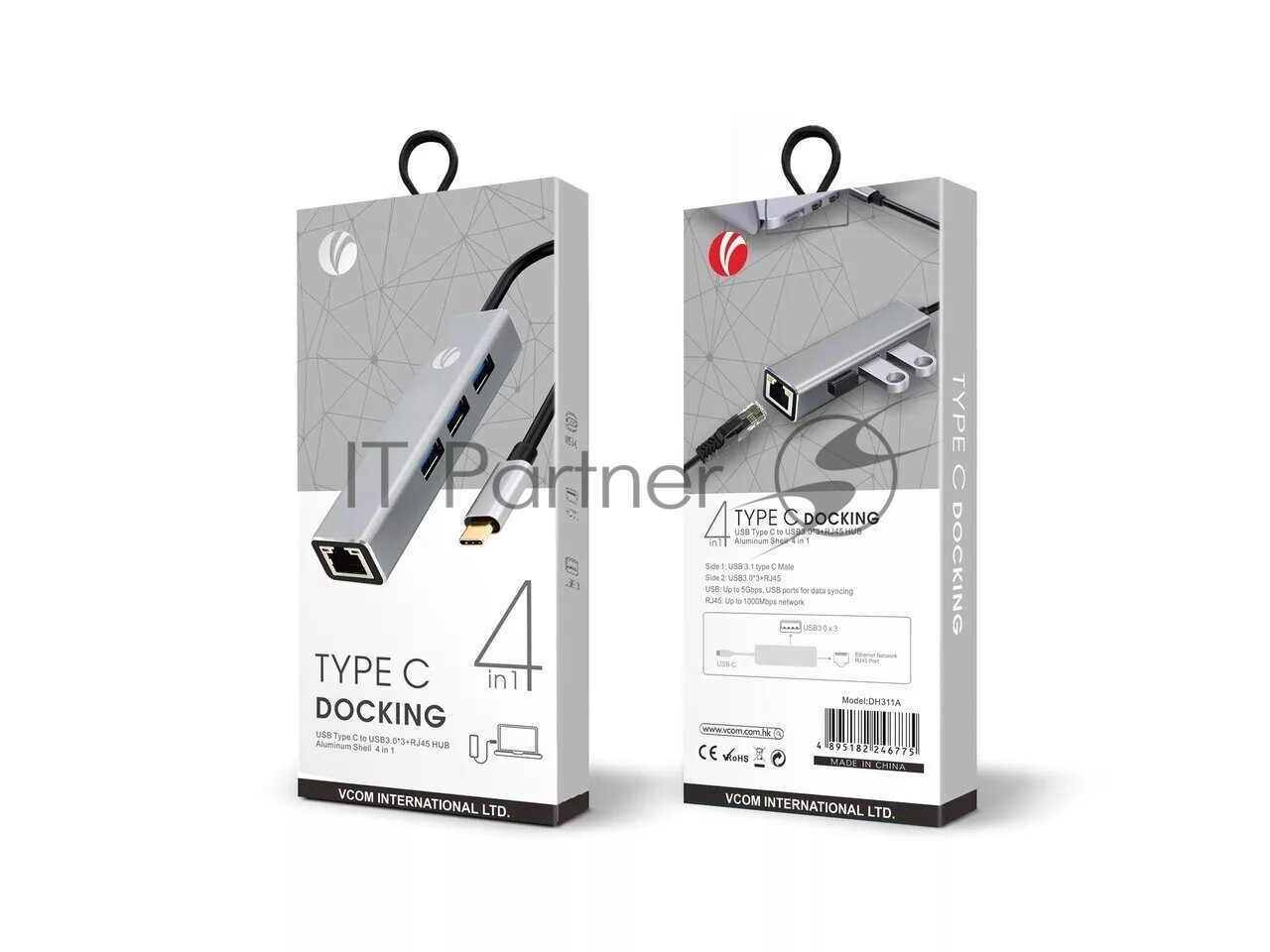 Хаб Vcom Type-C - RJ-45/3xUSB3.0 Aluminum Shell - фото №14