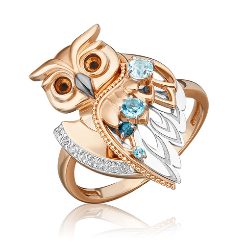 фото Кольцо diamant online, золото, 585 проба, эмаль, топаз, размер 18