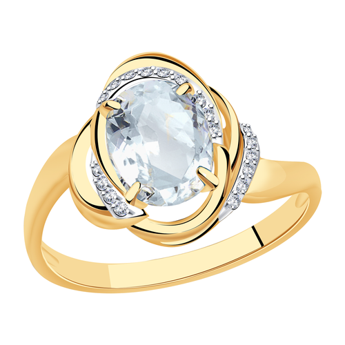фото Кольцо diamant online, золото, 585 проба, горный хрусталь, фианит, размер 17.5, прозрачный