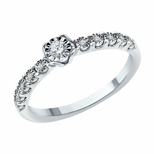 фото Кольцо помолвочное diamant online, белое золото, 585 проба, бриллиант, размер 16.5, бесцветный