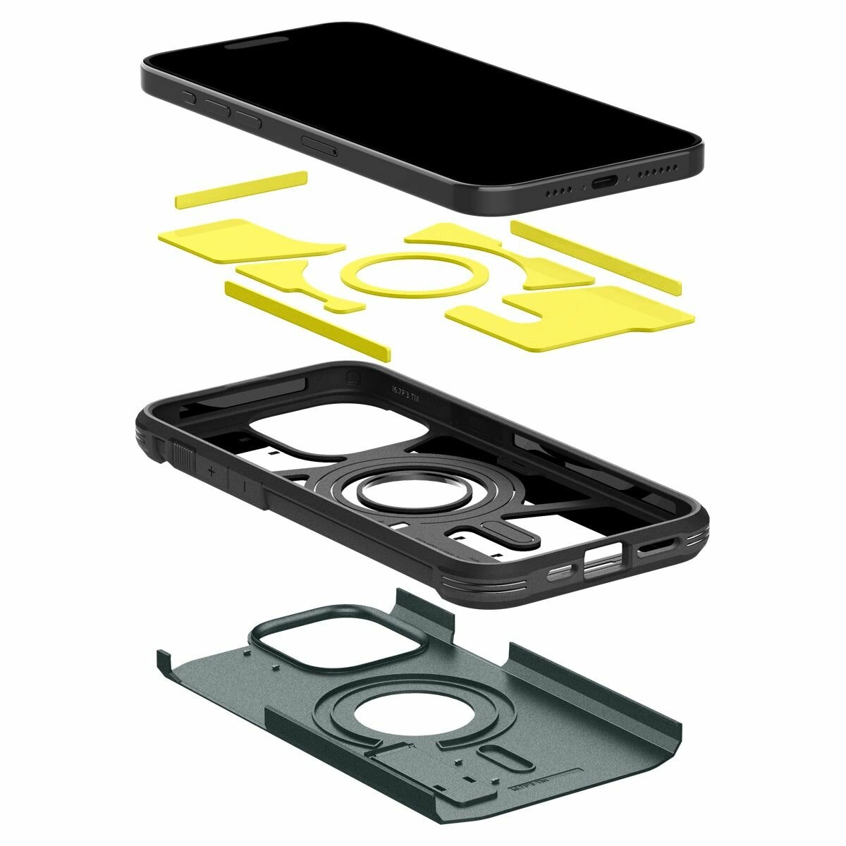 Чехол Spigen на Apple iPhone 15 Pro (ACS06735) Tough Armor MagFit / Спиген чехол для Айфон 15 Про MagSafe с подставкой , противоударный, с защитой камеры, зеленый — фото 1