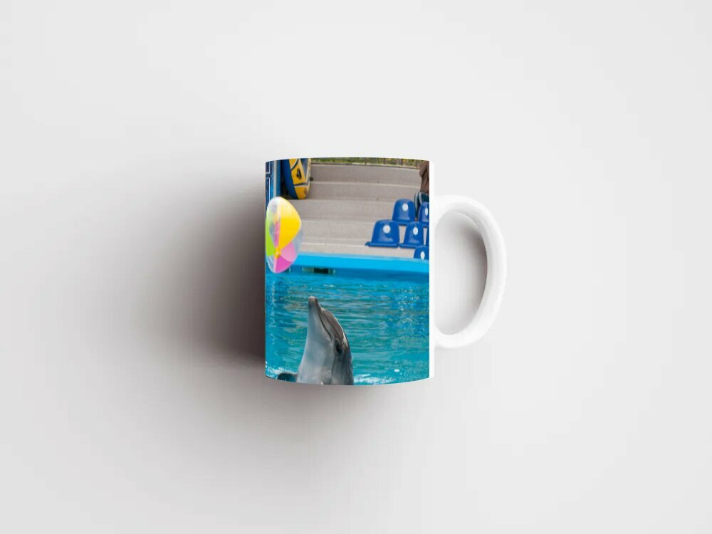 Кружка с рисунком, принтом "Дельфин, дельфинарий, море" 320 мл.