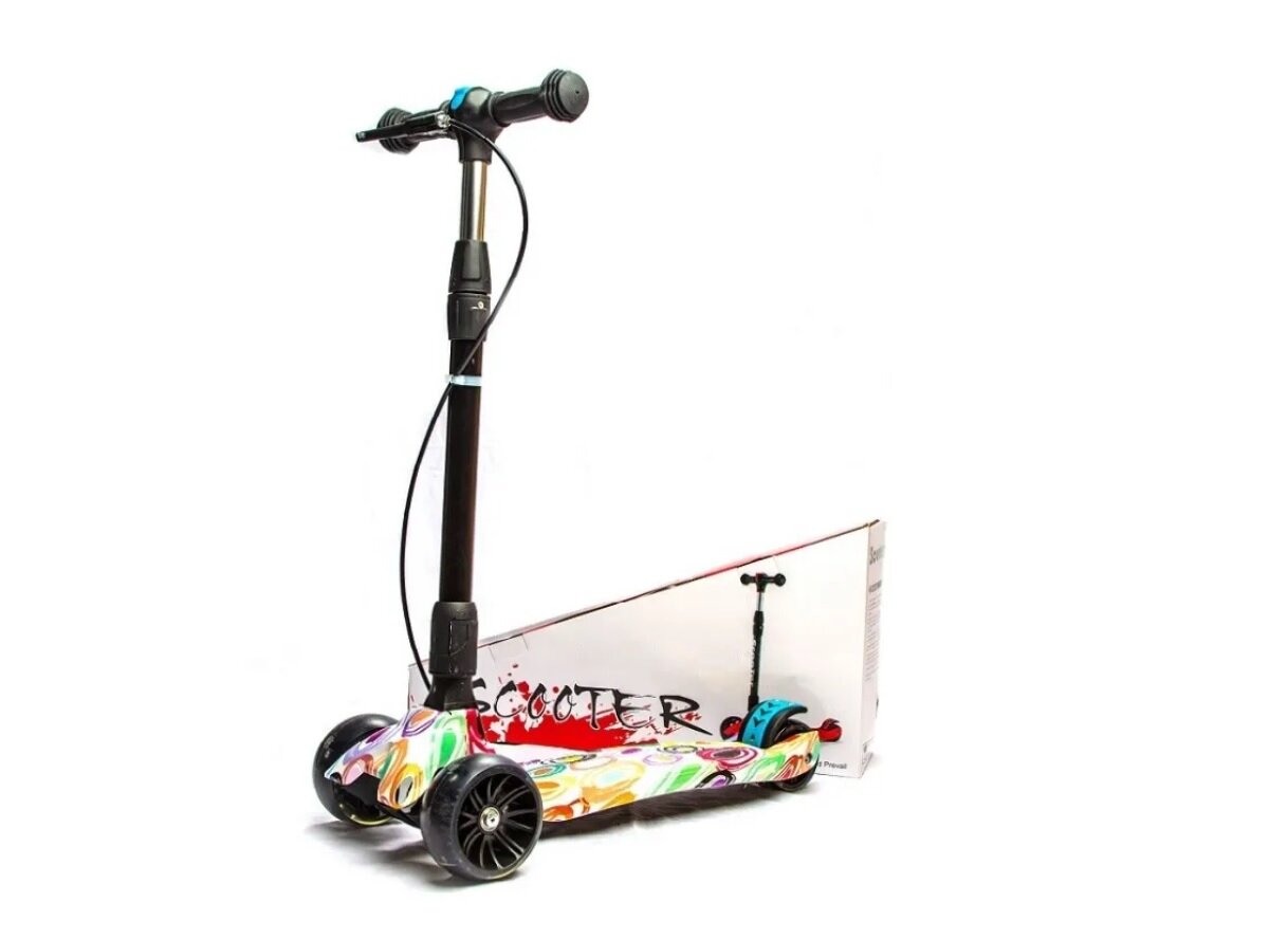 Scooter "MAXI принт" с ручным тормозом, широкие колеса (5,5 см)