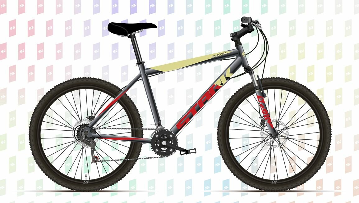 Велосипед Stark Respect 26.1 D (2023) (Велосипед Stark'23 Respect 26.1 D серый/красный/желтый 20", алюминий, HQ-0009983)
