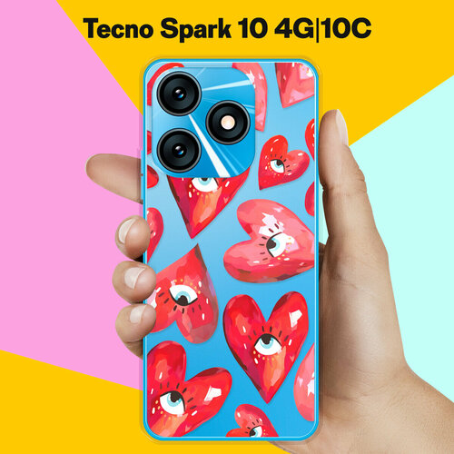 Силиконовый чехол на Tecno Spark 10 4G / Tecno Spark 10C Сердца / для Текно Спарк 10 4 Джи / Текно Спарк 10С силиконовый чехол на tecno spark 10 4g tecno spark 10c горное озеро для текно спарк 10 4 джи текно спарк 10с