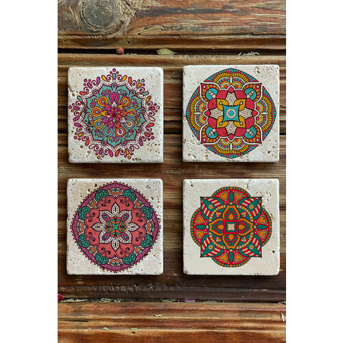 Набор подставок из натурального камня (4 шт,10x10x1 см) Oscar Stone, мультиколор